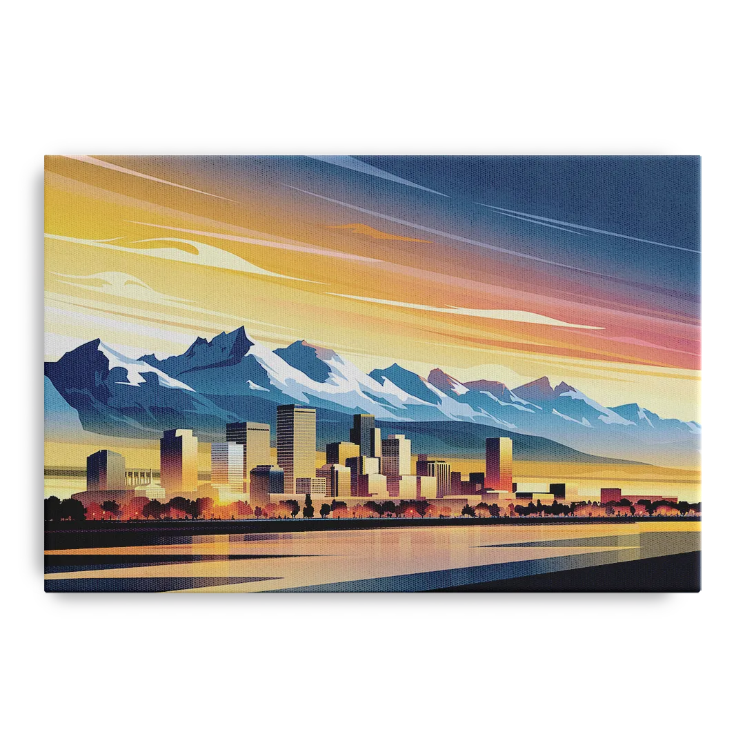 Denver Sunset Over Rockies Front - Canvas Wall Art