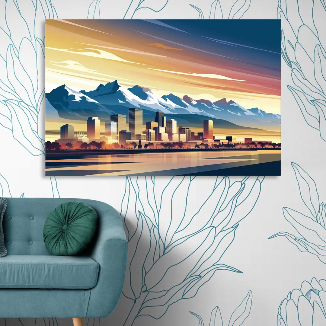 Denver Sunset Over Rockies Sitting Room - Canvas Wall Art