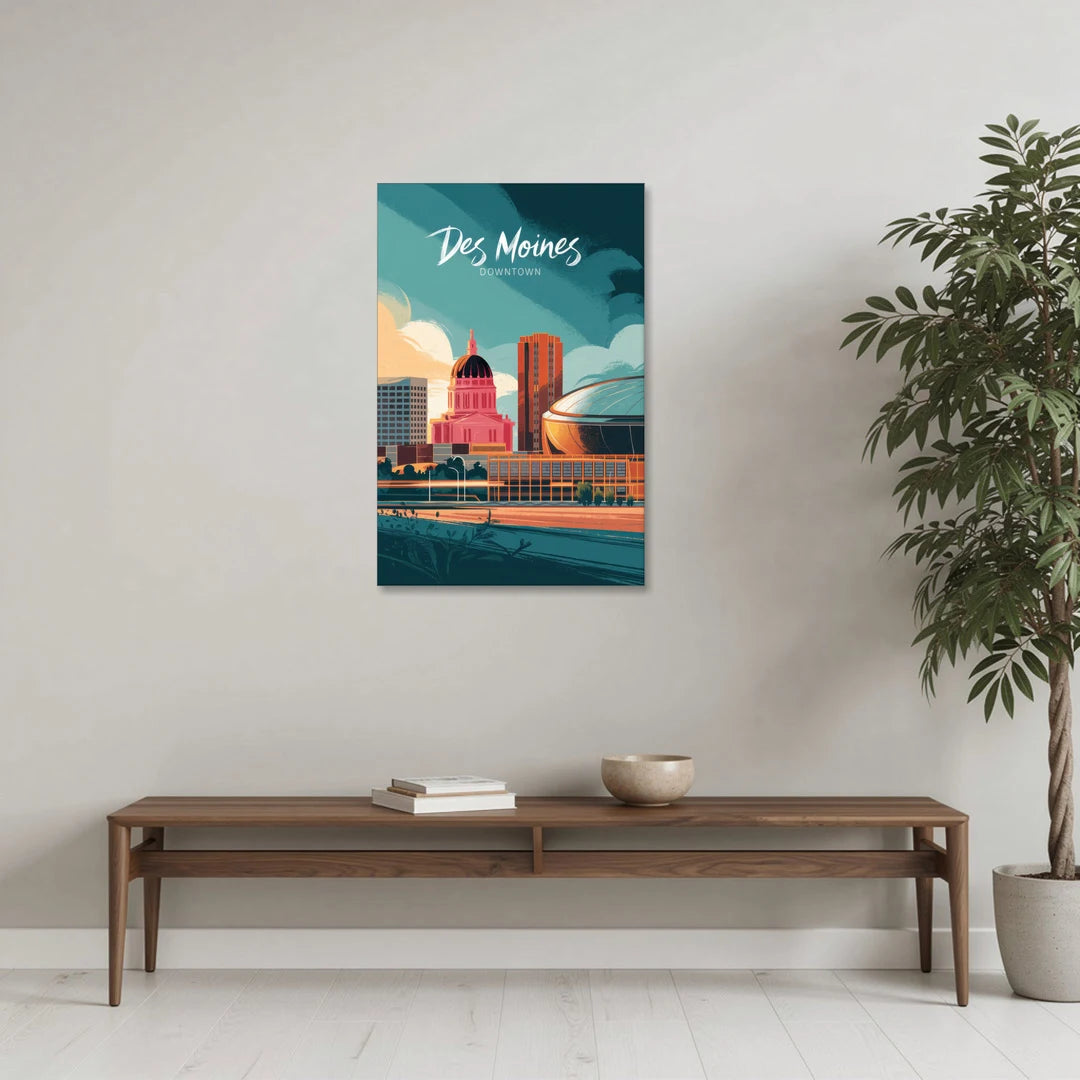 Des Moines Downtown Sunset - Canvas Wall Art - Coffee Table - 24x36