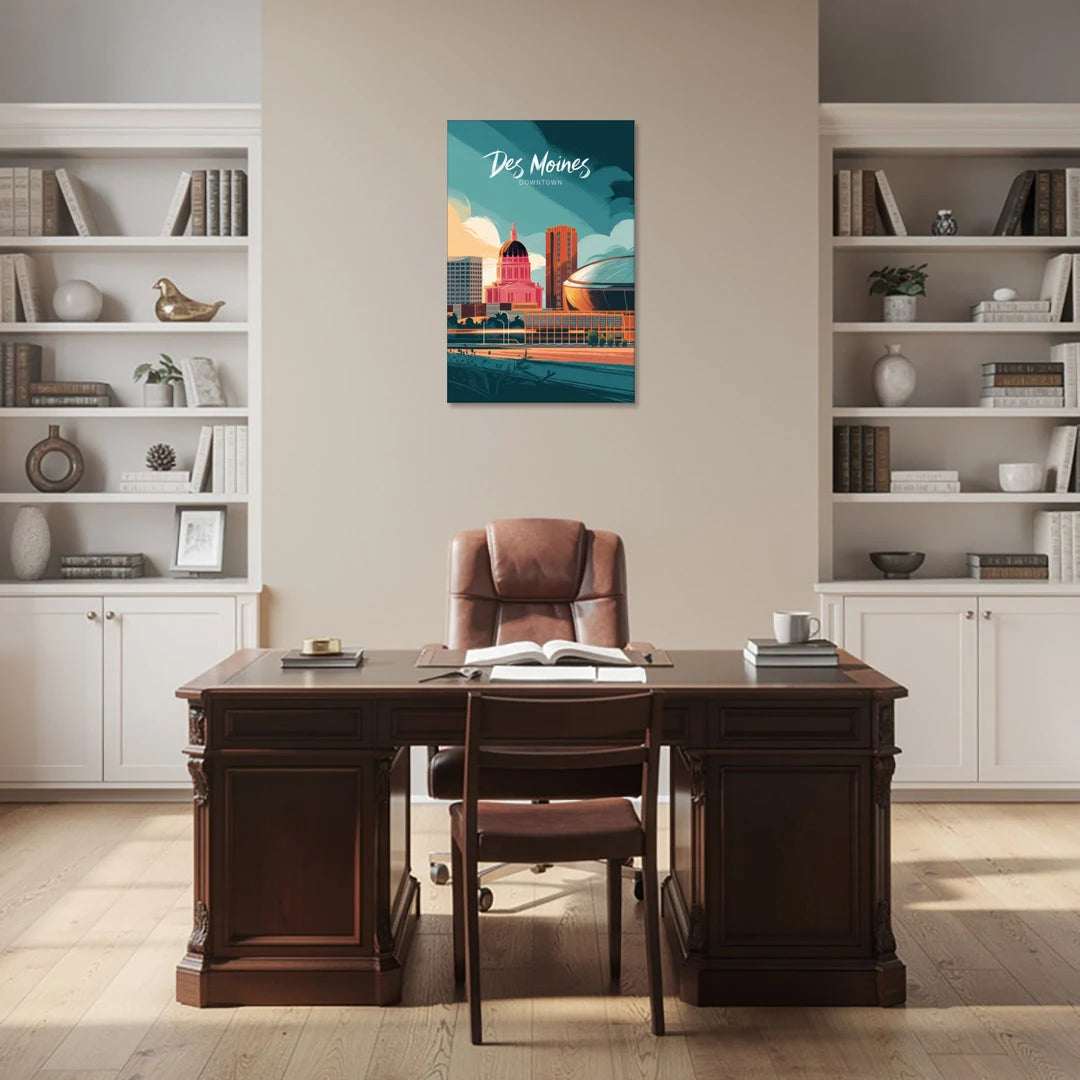 Des Moines Downtown Sunset - Canvas Wall Art - Office - 24x36