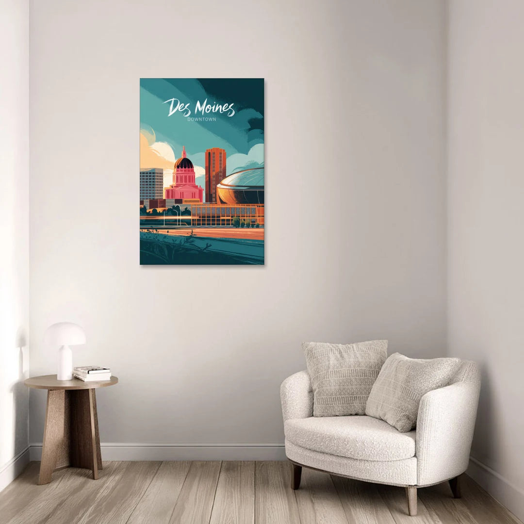 Des Moines Downtown Sunset - Canvas Wall Art - Sofa - 24x36