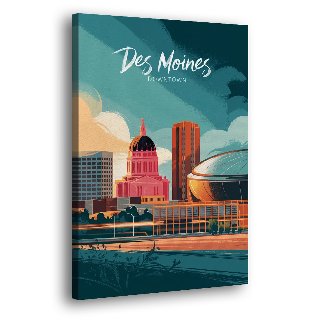 Des Moines Downtown Sunset Side - Canvas Wall Art