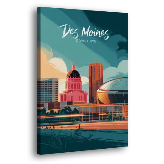 Des Moines Downtown Sunset Side - Canvas Wall Art