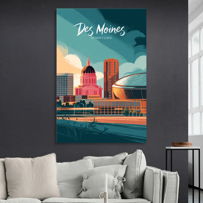 Des Moines Downtown Sunset Sitting Room - Canvas Wall Art