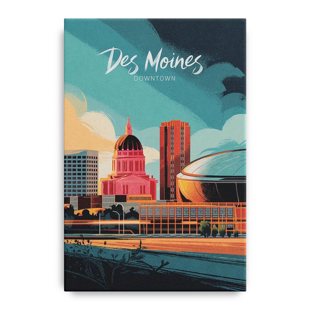 Des Moines Downtown Sunset Front - Canvas Wall Art