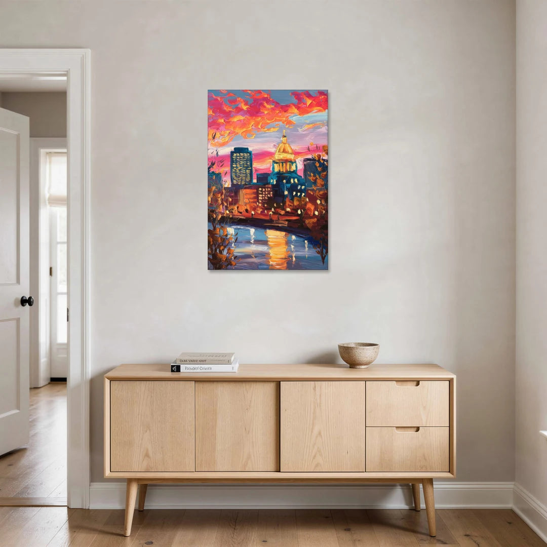 Des Moines Evening Lights - Canvas Wall Art - Coffee Table - 24x36