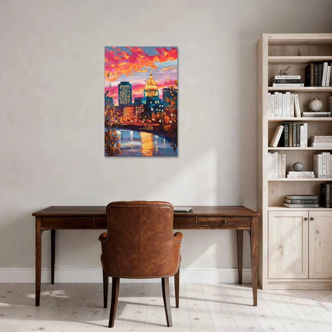 Des Moines Evening Lights - Canvas Wall Art - Office - 24x36