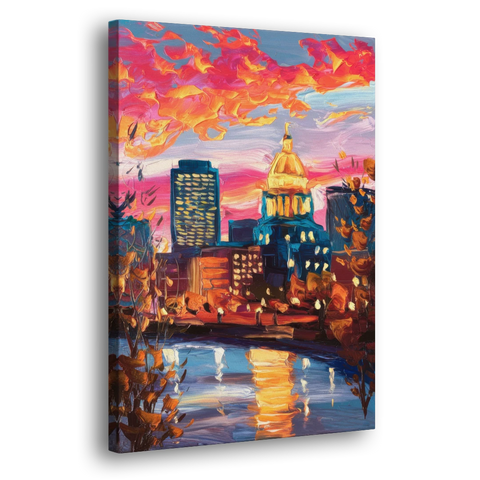 Des Moines Evening Lights - Canvas Wall Art - Side