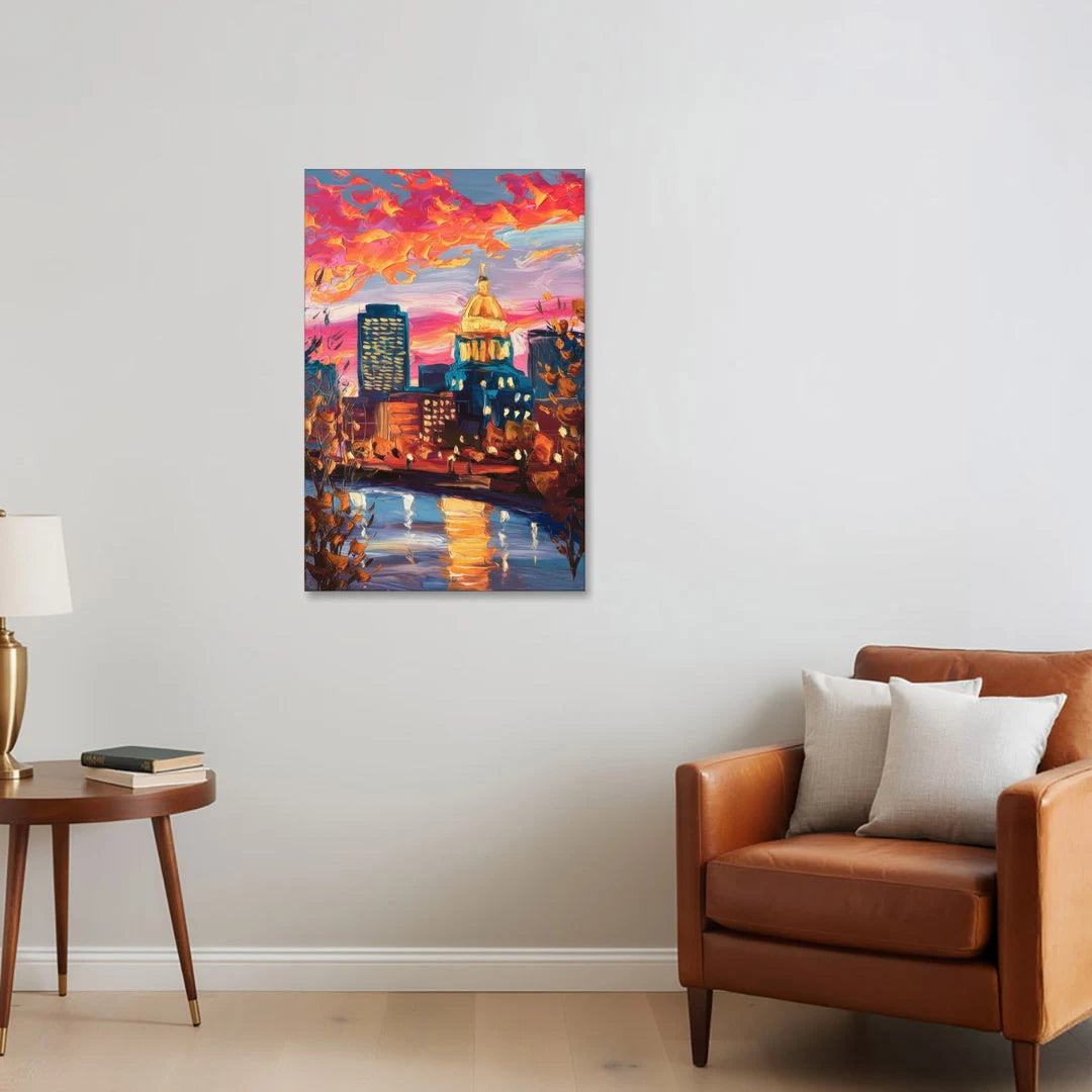 Des Moines Evening Lights - Canvas Wall Art - Sofa - 24x36