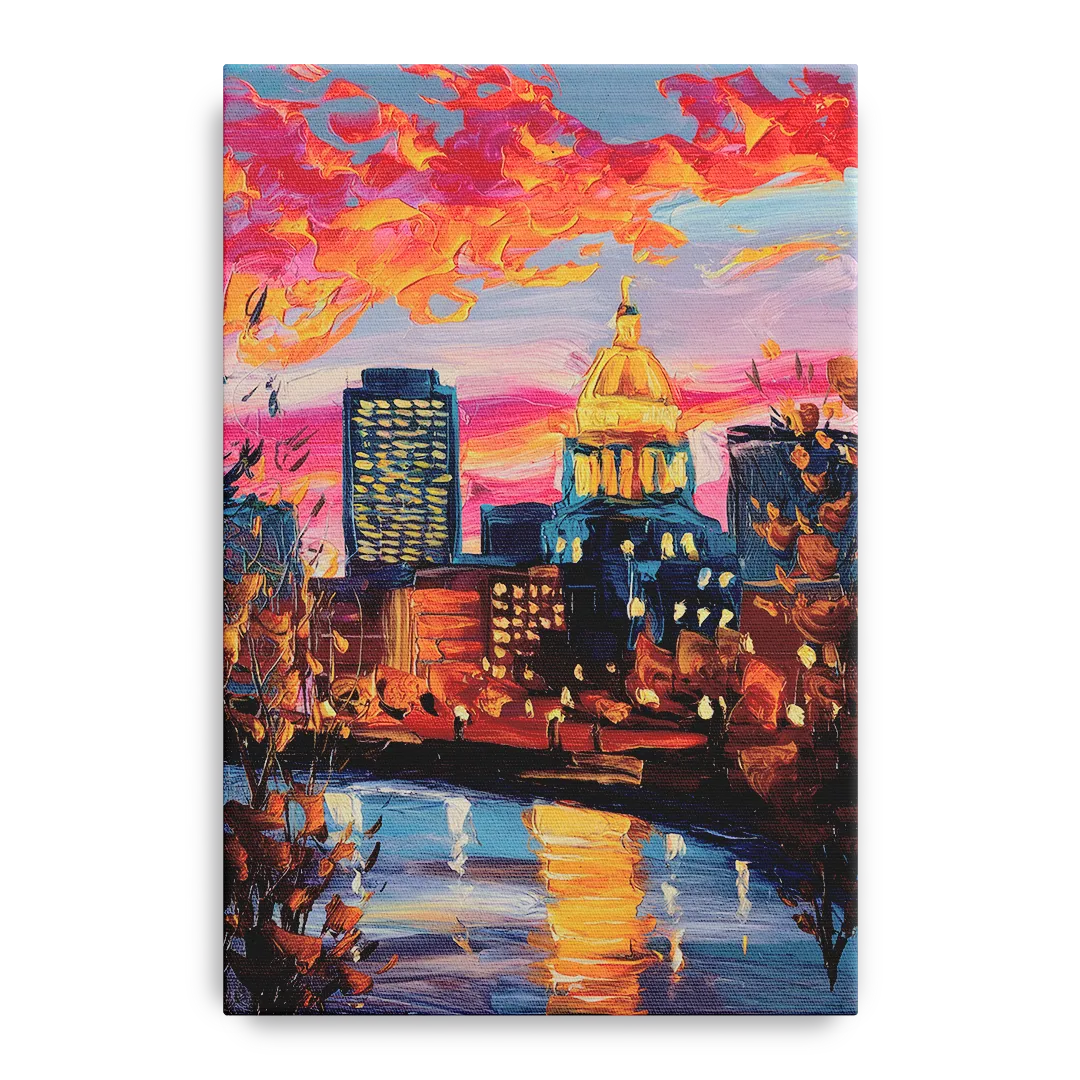 Des Moines Evening Lights Front - Canvas Wall Art
