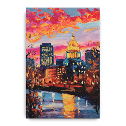 Des Moines Evening Lights Front - Canvas Wall Art