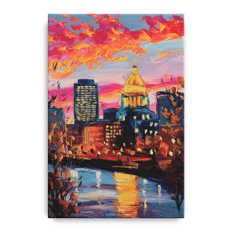 Des Moines Evening Lights Front - Canvas Wall Art