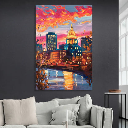 Des Moines Evening Lights Living Room - Canvas Wall Art