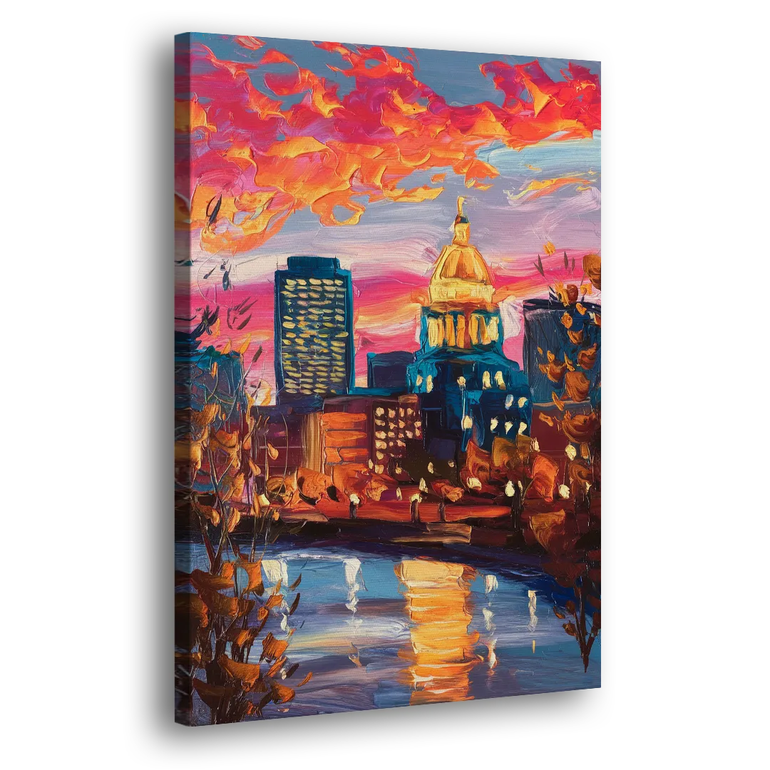 Des Moines Evening Lights Side - Canvas Wall Art