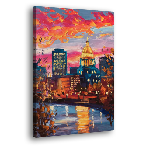 Des Moines Evening Lights - Canvas Wall Art