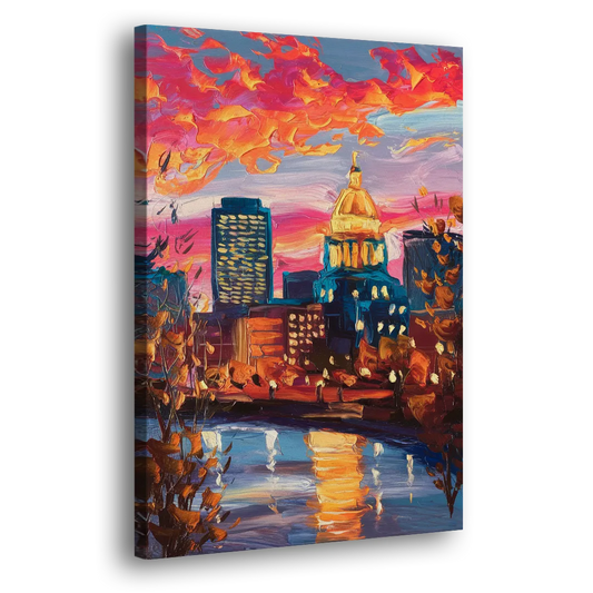 Des Moines Evening Lights Side - Canvas Wall Art