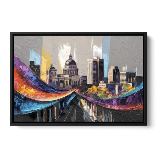 Des Moines Historic Landmarks - Black Framed Canvas Wall Art - Front