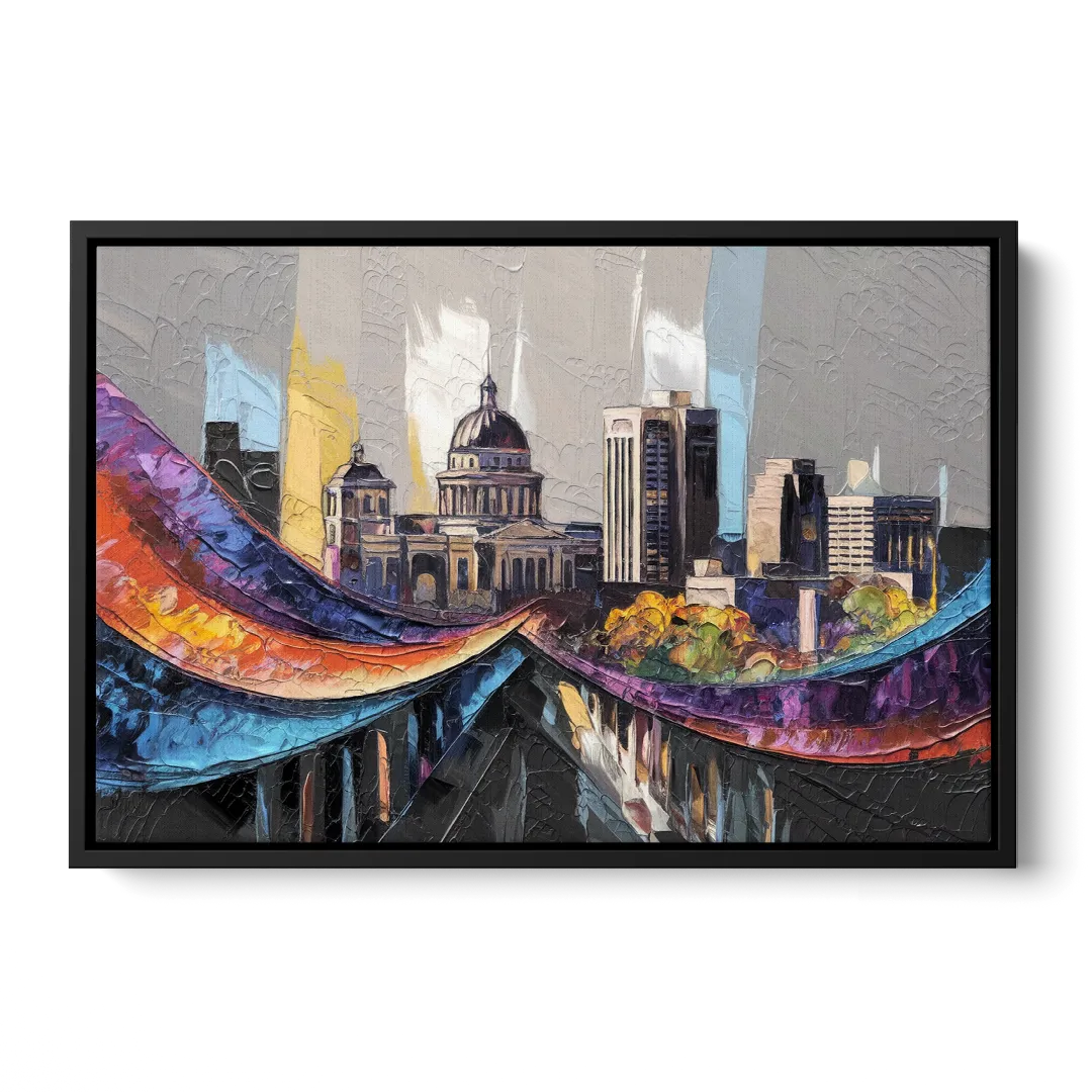 Des Moines Historic Landmarks Front - Black Canvas Wall Art