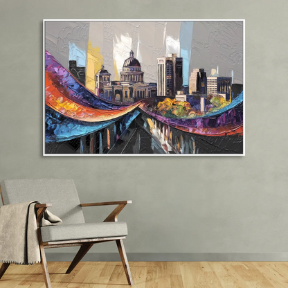 Des Moines Historic Landmarks Living Room - White Canvas Wall Art