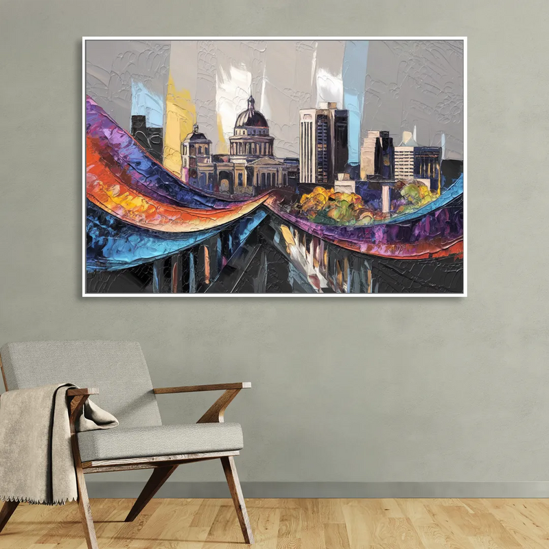 Des Moines Historic Landmarks Living Room - White Canvas Wall Art