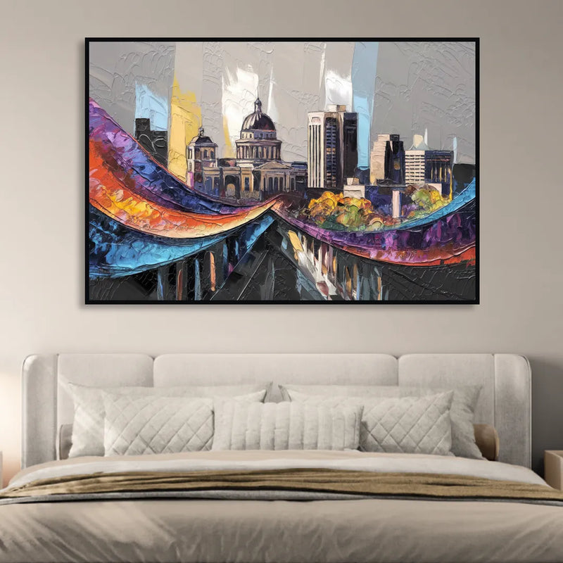 Des Moines Historic Landmarks Living Room - Black Canvas Wall Art