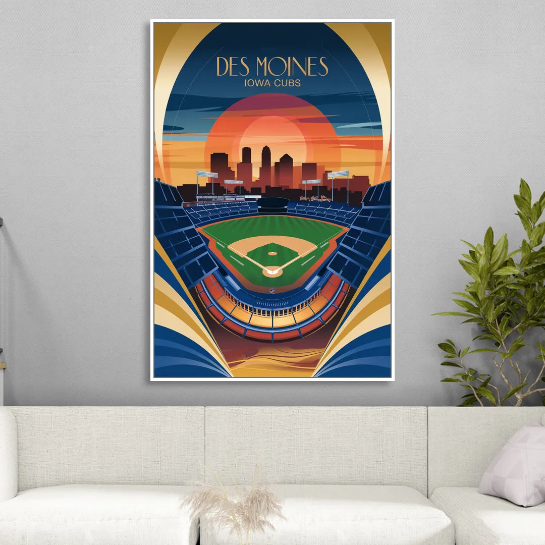 Des Moines Iowa Cubs Stadium Sitting Room - White Canvas Wall Art