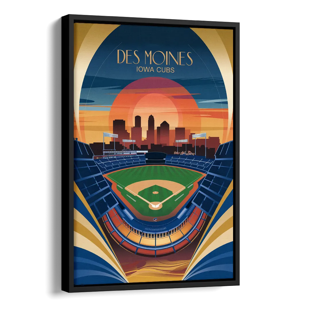 Des Moines Iowa Cubs Stadium Side - Black Canvas Wall Art