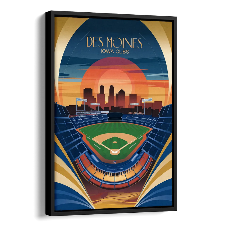 Des Moines Iowa Cubs Stadium Side - Black Canvas Wall Art