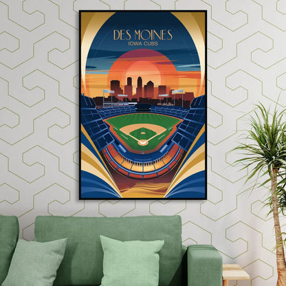 Des Moines Iowa Cubs Stadium Living Room - Black Canvas Wall Art