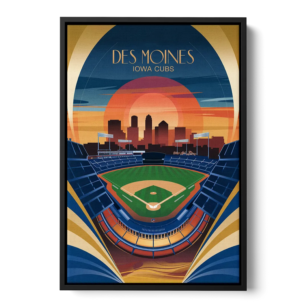 Des Moines Iowa Cubs Stadium Front - Black Canvas Wall Art