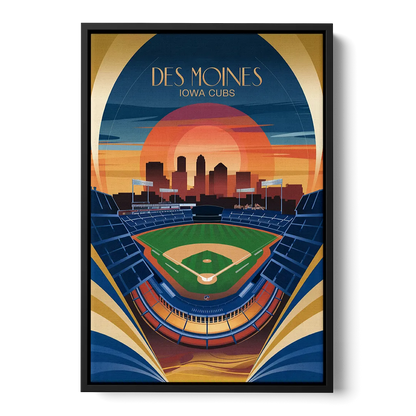 Des Moines Iowa Cubs Stadium Front - Black Canvas Wall Art
