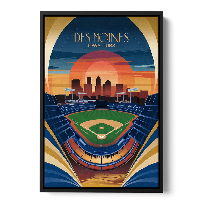 Des Moines Iowa Cubs Stadium Front - Black Canvas Wall Art