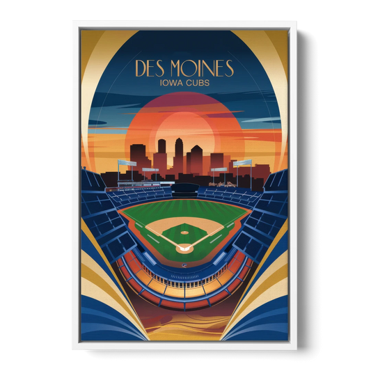 Des Moines Iowa Cubs Stadium - White Framed Canvas Wall Art - Front
