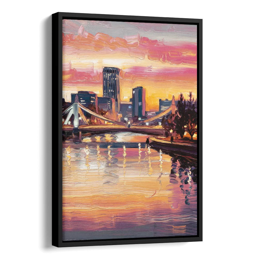 Des Moines Scenic Riverfront Side - Black Canvas Wall Art