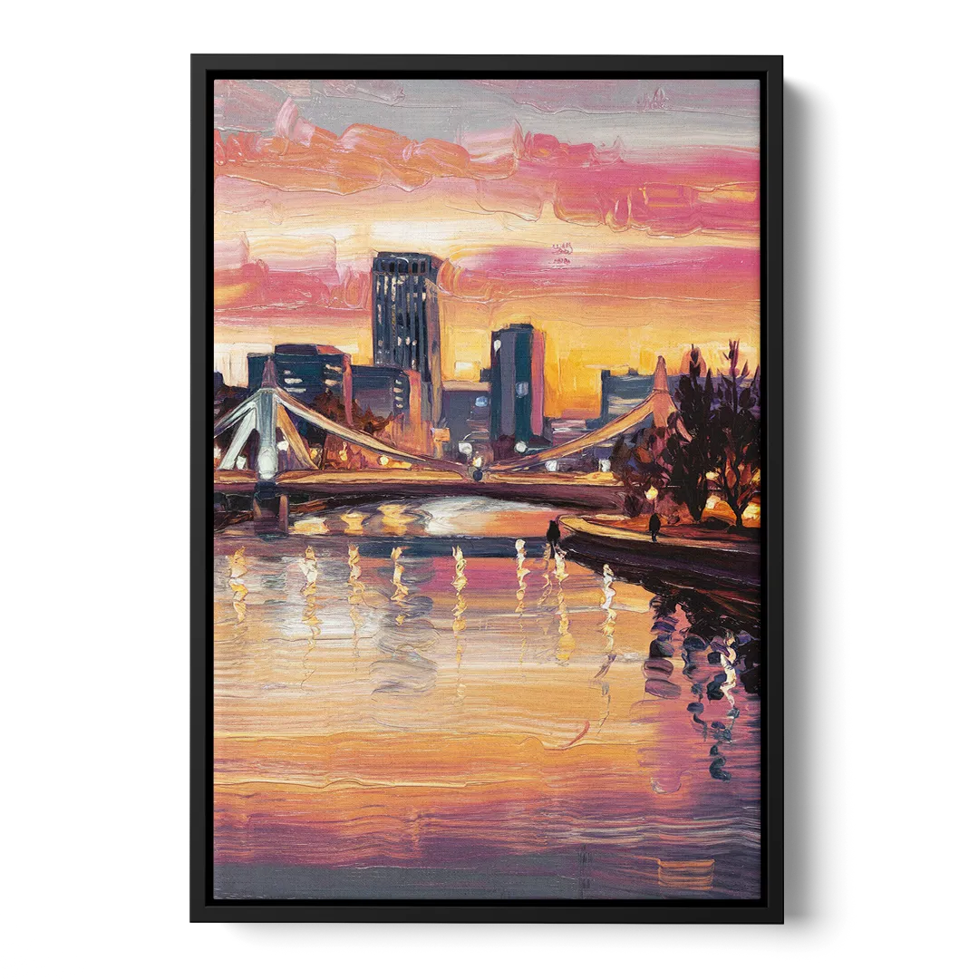 Des Moines Scenic Riverfront Front - Black Canvas Wall Art