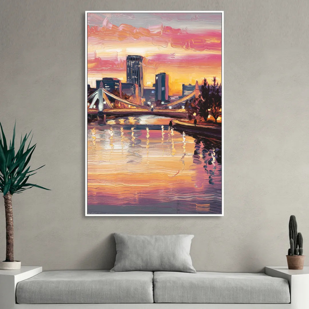 Des Moines Scenic Riverfront Sitting Room - White Canvas Wall Art