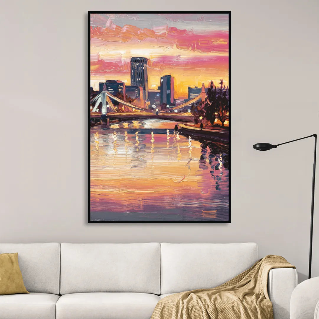 Des Moines Scenic Riverfront Sitting Room - Black Canvas Wall Art