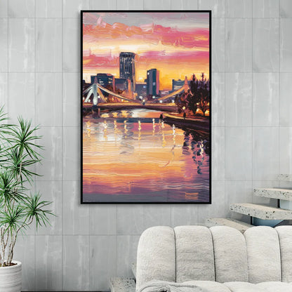 Des Moines Scenic Riverfront Living Room - Black Canvas Wall Art