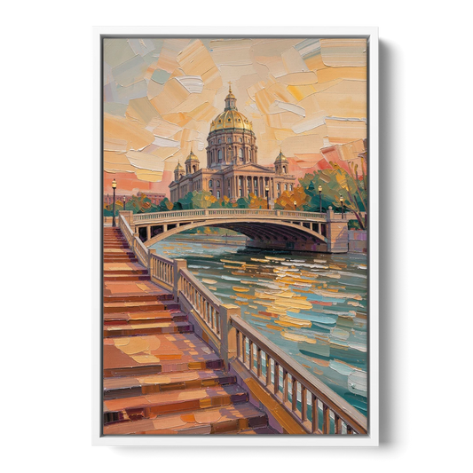 Des Moines Scenic Riverfront - White Framed Canvas Wall Art - Front