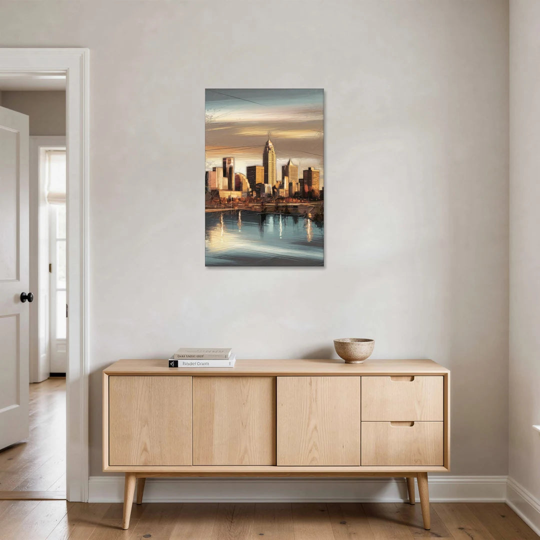 Des Moines Skyline Panorama - Canvas Wall Art - Coffee Table - 24x36