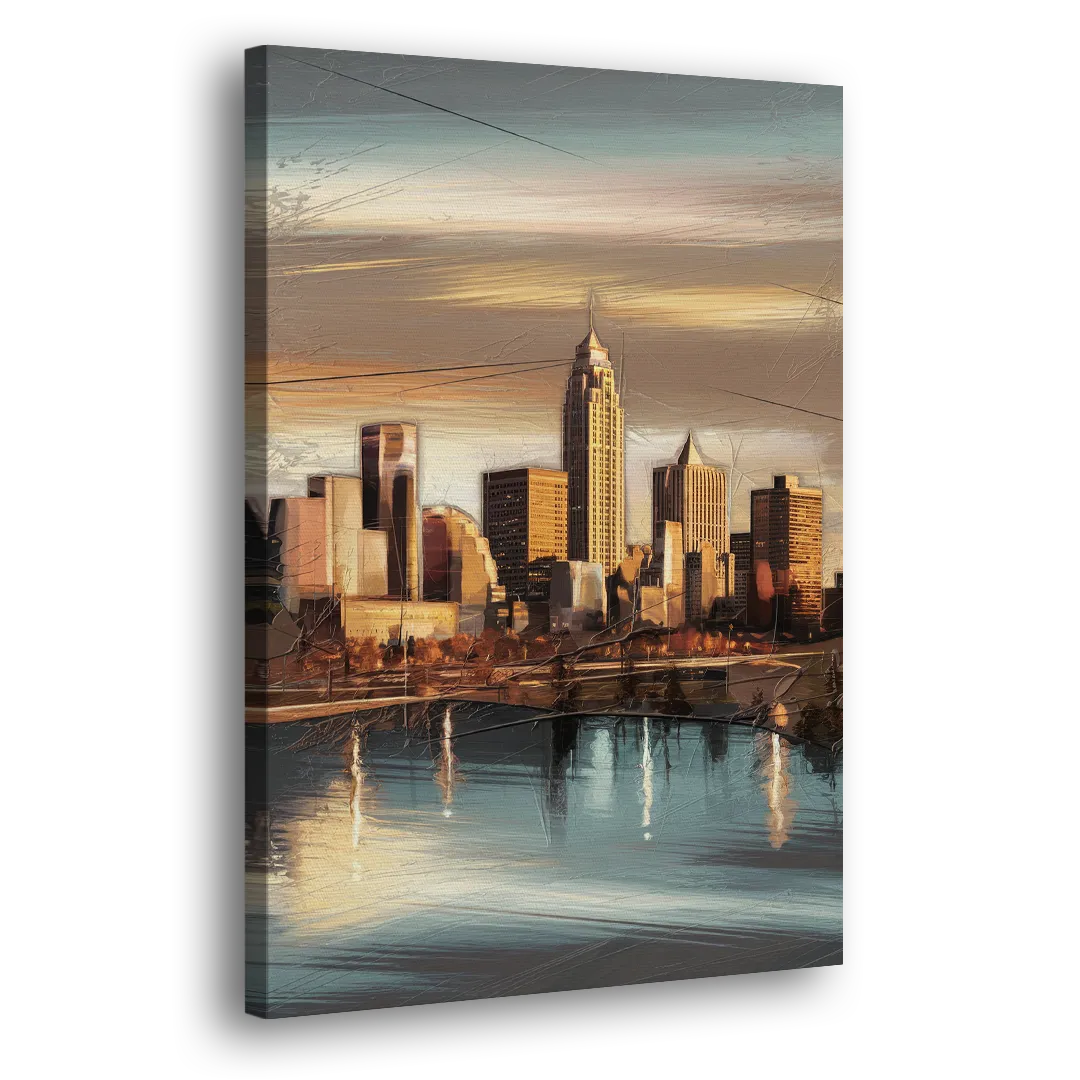 Des Moines Skyline Panorama Side - Canvas Wall Art
