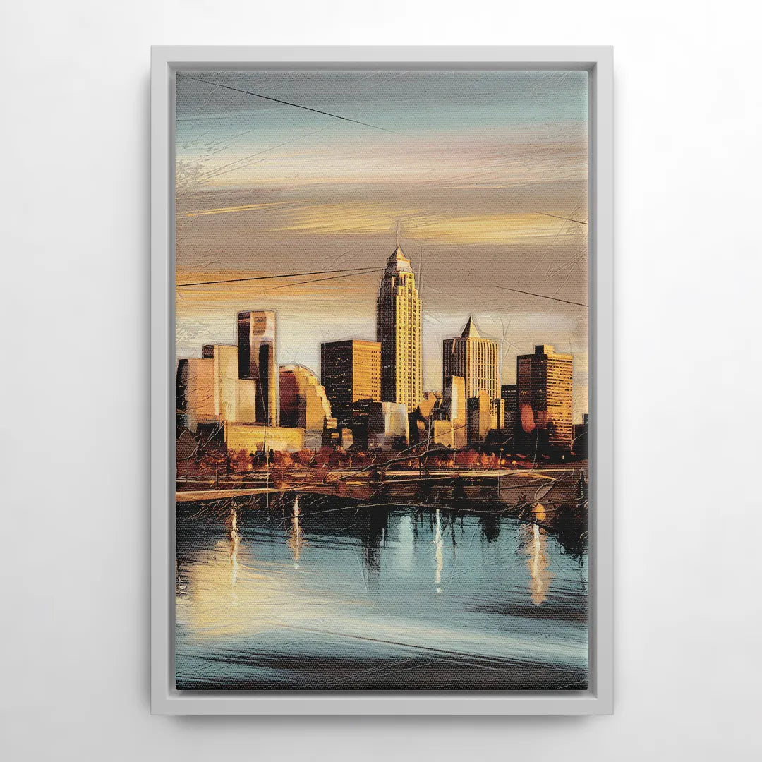 Des Moines Skyline Panorama - White Frame Canvas