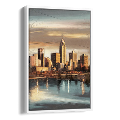 Des Moines Skyline Panorama Side - White Canvas Wall Art