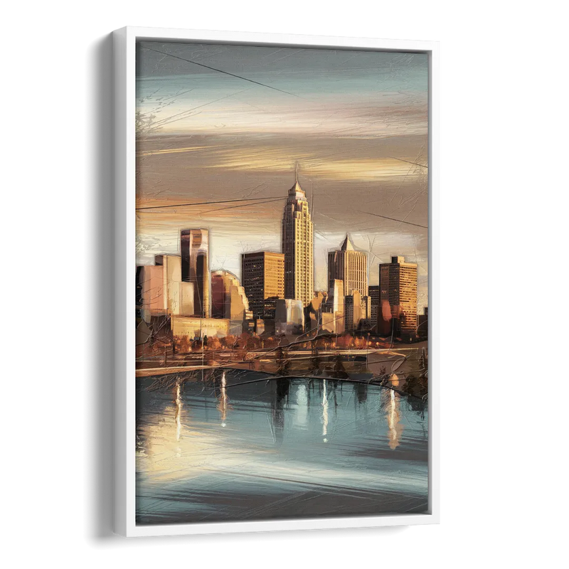 Des Moines Skyline Panorama Side - White Canvas Wall Art