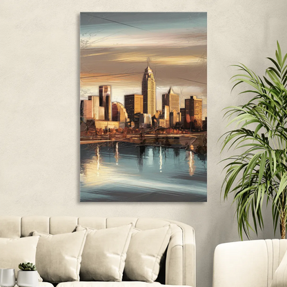 Des Moines Skyline Panorama Sitting Room - Canvas Wall Art
