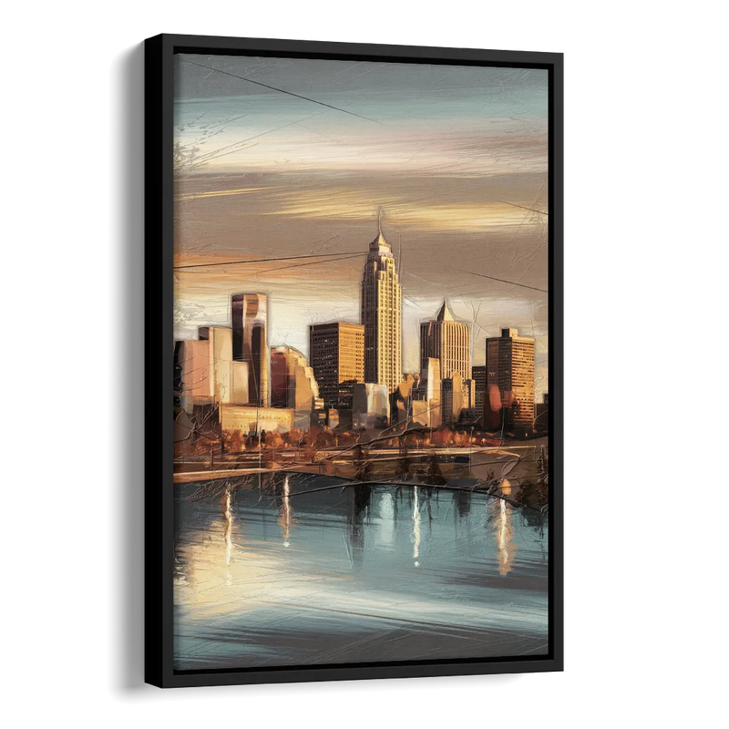 Des Moines Skyline Panorama Side - Black Canvas Wall Art