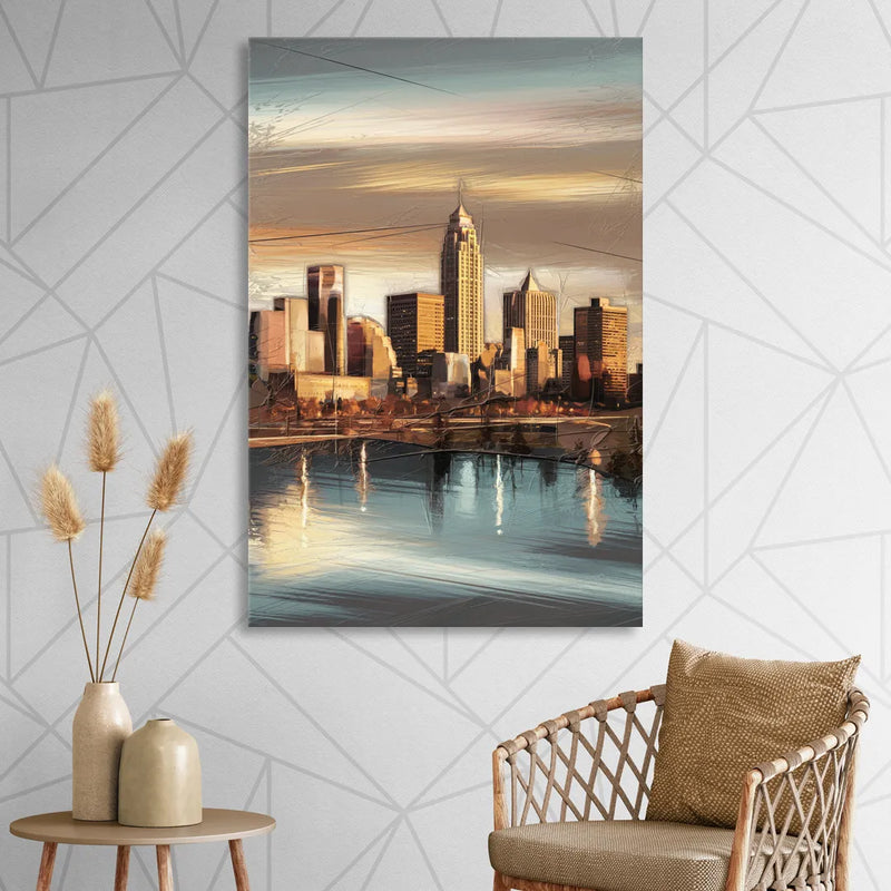 Des Moines Skyline Panorama Living Room - Canvas Wall Art