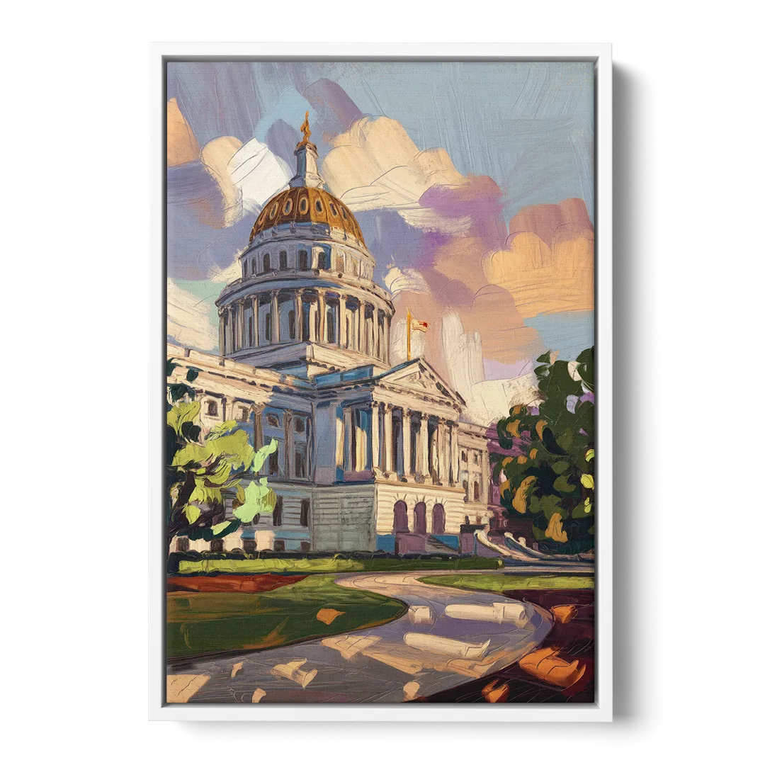 Des Moines State Capitol Front - White Canvas Wall Art