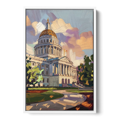 Des Moines State Capitol Front - White Canvas Wall Art