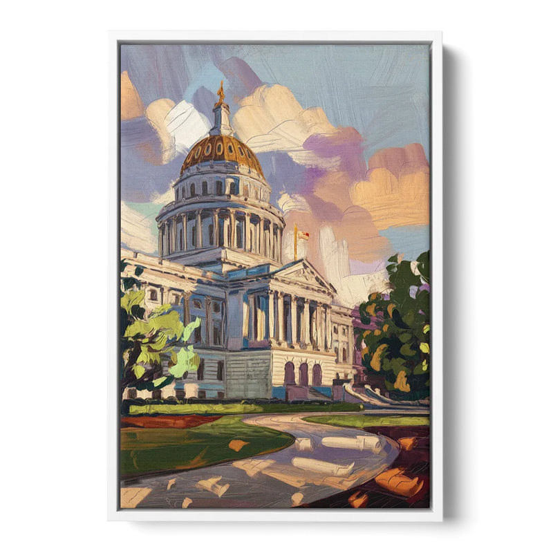 Des Moines State Capitol Front - White Canvas Wall Art